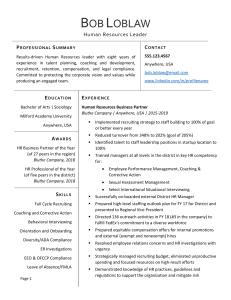 Bob Loblaw - Human Resources Leader Resume