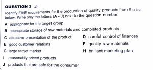 Quality Product Production Requirements Exam Question