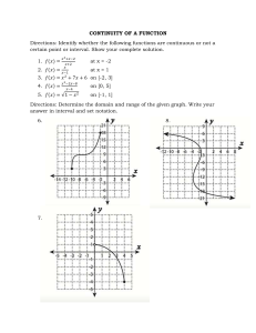 Continuity of Functions & Domain/Range Worksheet