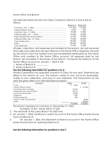 Home Office & Branch Accounting Practice Problems