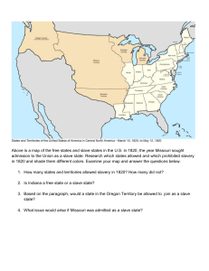 1820 US Map: Free vs. Slave States Worksheet