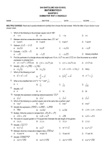 Mathematics 9 Radicals Summative Test