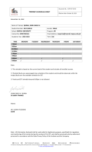Trainee Schedule Sheet - John Carlo A. Quinia, Mapua University