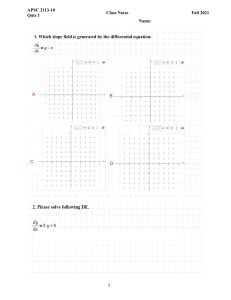 Differential Equations Quiz: Slope Fields & DE Solving