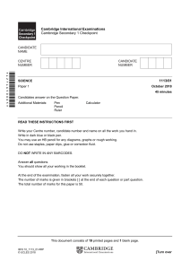 Cambridge Science Checkpoint Exam Paper 2018