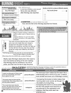 Burning Bright Worksheet: Literary Analysis