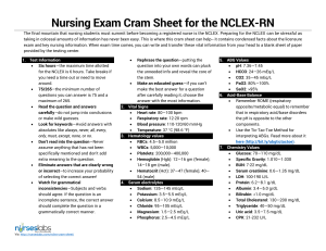 NCLEX-RN Cram Sheet: Key Nursing Facts & Values