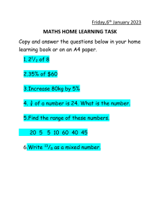 Math Worksheet: Fractions, Percentages, Range
