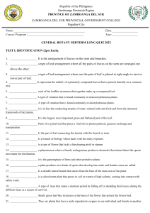 General Botany Midterm Quiz