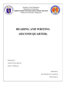Reading & Writing Second Quarter - Urbiztondo School