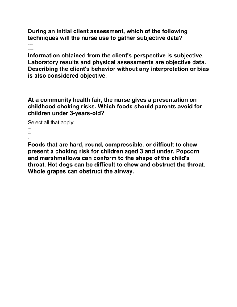 Nursing Assessment & Childhood Choking Risks
