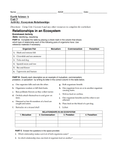 Ecosystem Relationships Worksheet: Earth Science