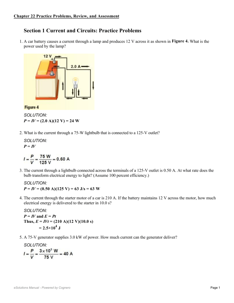 Current and Circuits Practice Problems with Solutions