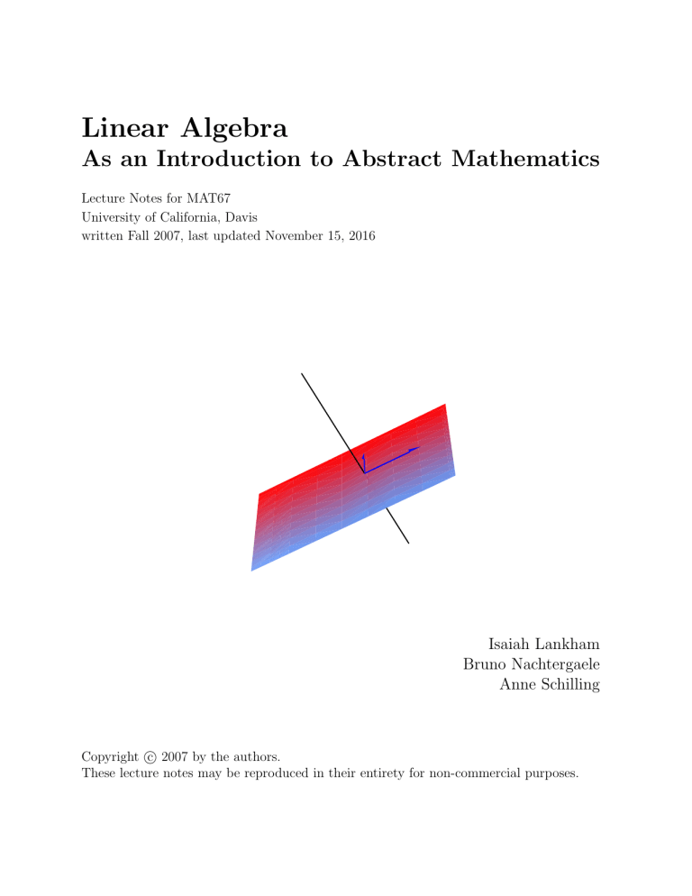 Linear Algebra Lecture Notes: Abstract Mathematics Introduction