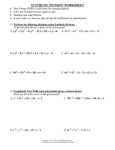 Synthetic Division Worksheet