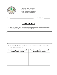 Science & Technology in Human Flourishing Worksheet