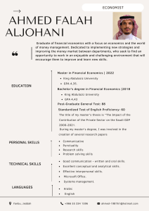 Ahmed Falah Aljohani - Financial Economist Resume