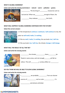 Global Warming Worksheet: Causes, Effects, Solutions