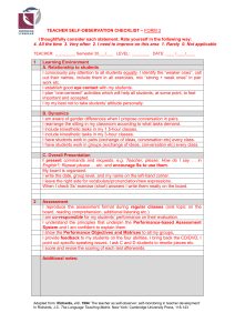 Teacher Self-Observation Checklist - Form 3
