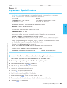 Subject-Verb Agreement Worksheet: Special Subjects