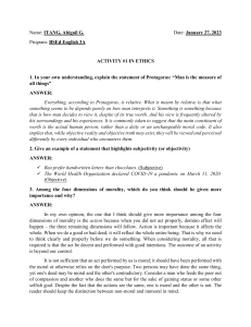 Ethics Activity: Protagoras & Morality Dimensions