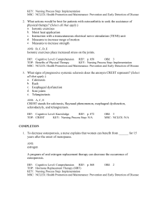 Nursing Exam Questions: Osteoarthritis, Sclerosis, Osteoporosis