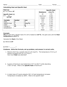 Heat and Specific Heat Worksheet