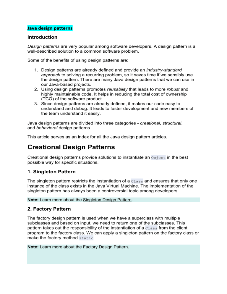 Java Design Patterns Overview