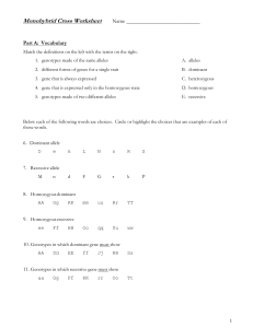 Monohybrid Cross Worksheet: Genetics Practice