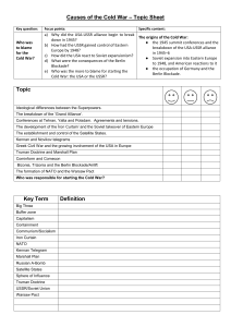 Causes of the Cold War: Topic Sheet & Past Paper Questions