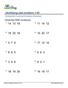 Odd Numbers 1-20 Worksheet for Kindergarten