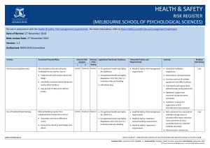 Health & Safety Risk Register - Psychology School