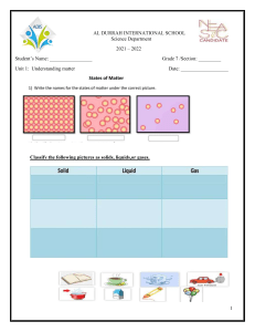 States of Matter Worksheet Grade 7