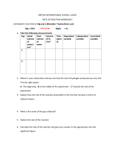 Rate of Reaction Worksheet: Mg + HCl Experiment