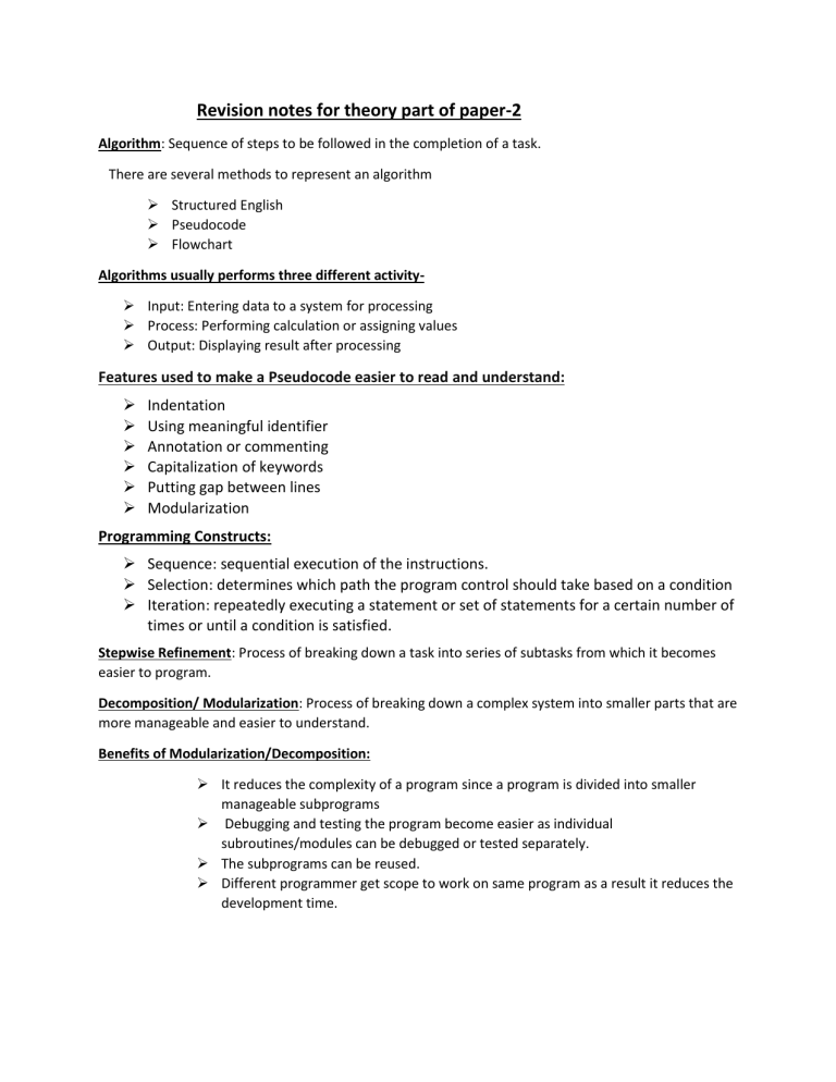 Algorithm & Programming Theory Revision Notes
