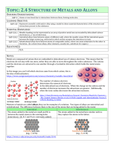 Metal & Alloy Structure Worksheet