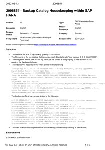 SAP HANA Backup Catalog Housekeeping