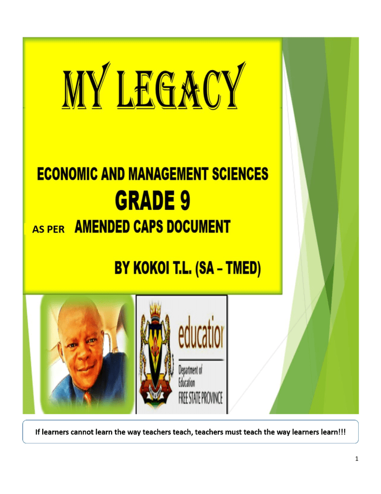 Grade 9 EMS Textbook Economics Financial Literacy Grade 9 EMS Textbook Economics Financial Literacy
