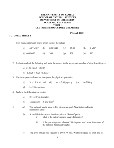 Introductory Chemistry Tutorial Sheet: Significant Figures & Conversions