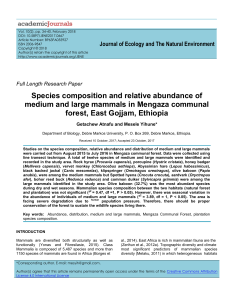 Mammal Diversity in Mengaza Forest, Ethiopia