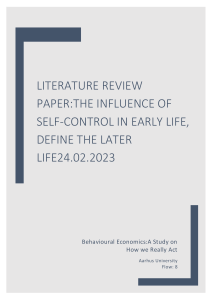 Self-Control in Early Life: A Literature Review
