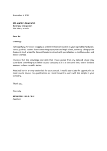 Work Immersion Application Letter - Monette Dela Cruz