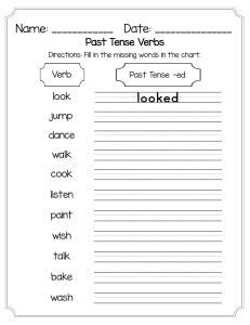 Past Tense Verbs Worksheet for Elementary School