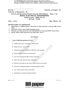 Basic Electrical Engineering Exam Paper (BTEE-101-18)