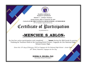 Certificate of Participation for Teachers Training