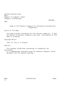 Fibonacci Steganography RFC: Information Dissimulation