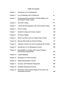 Cost Management Table of Contents