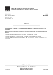 IGCSE Economics 0455/12 Mark Scheme: March 2018