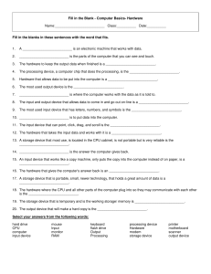 Computer Hardware Basics Worksheet