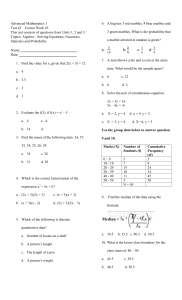Advanced Math Test: Algebra, Functions, Statistics, Probability